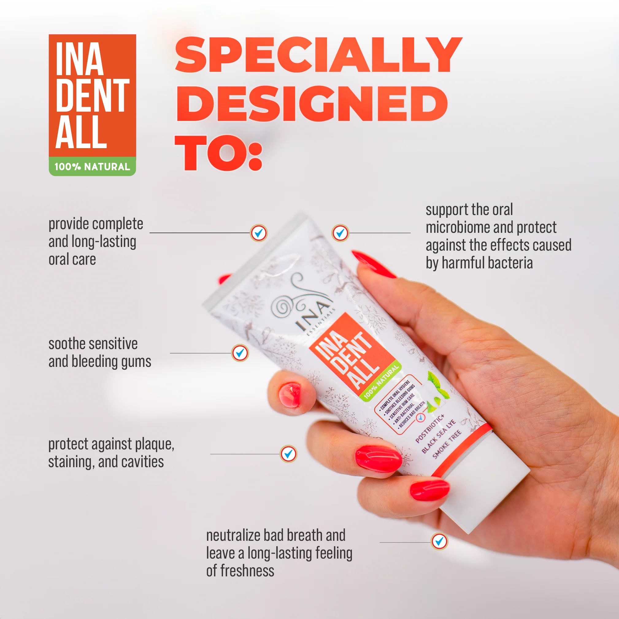 Natural Fluoride-Free Toothpaste with Smoke Tree, Black Sea Lye, and Postbiotic - Ina Dent-All - Image 3