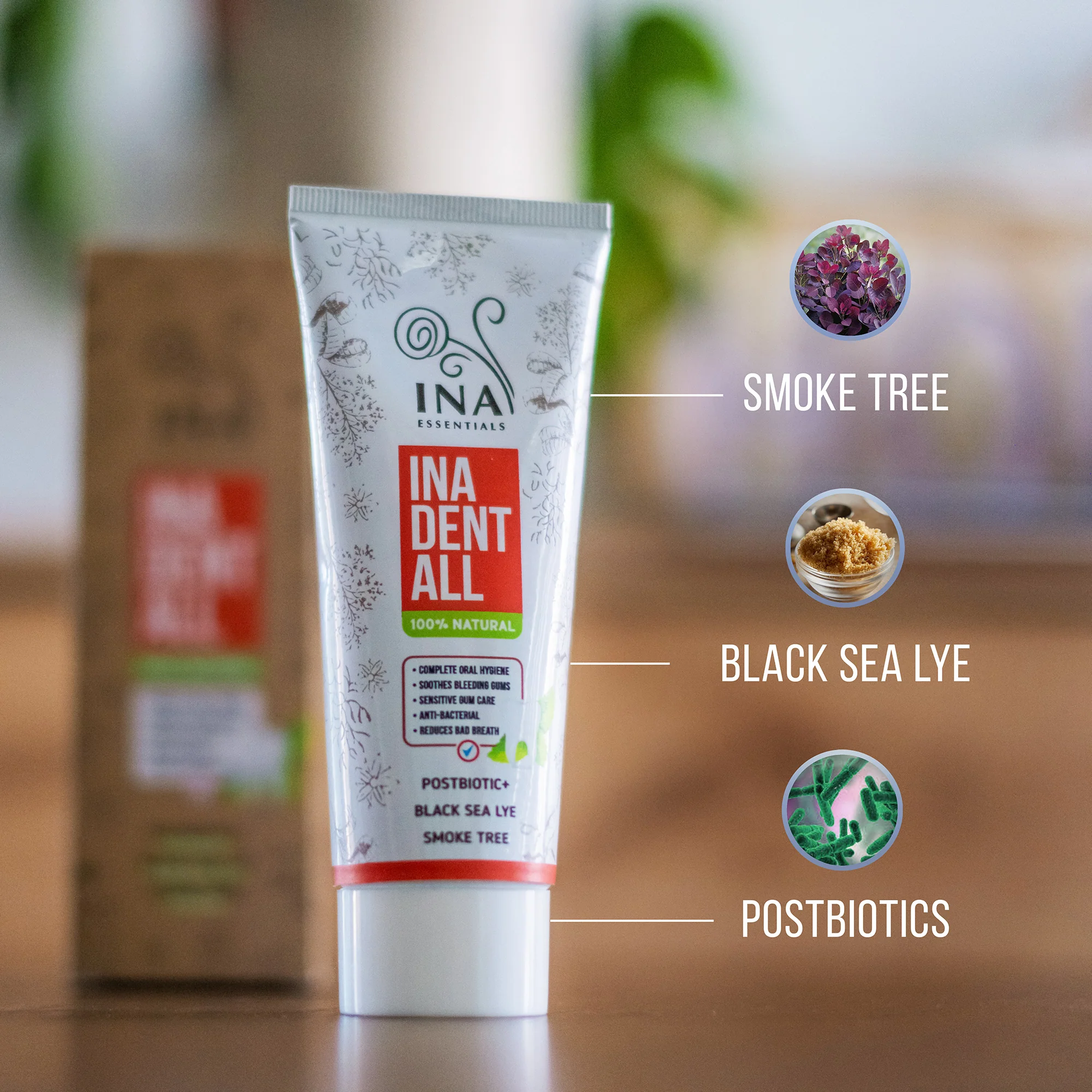 Natural Fluoride-Free Toothpaste with Smoke Tree, Black Sea Lye, and Postbiotic - Ina Dent-All - Image 5