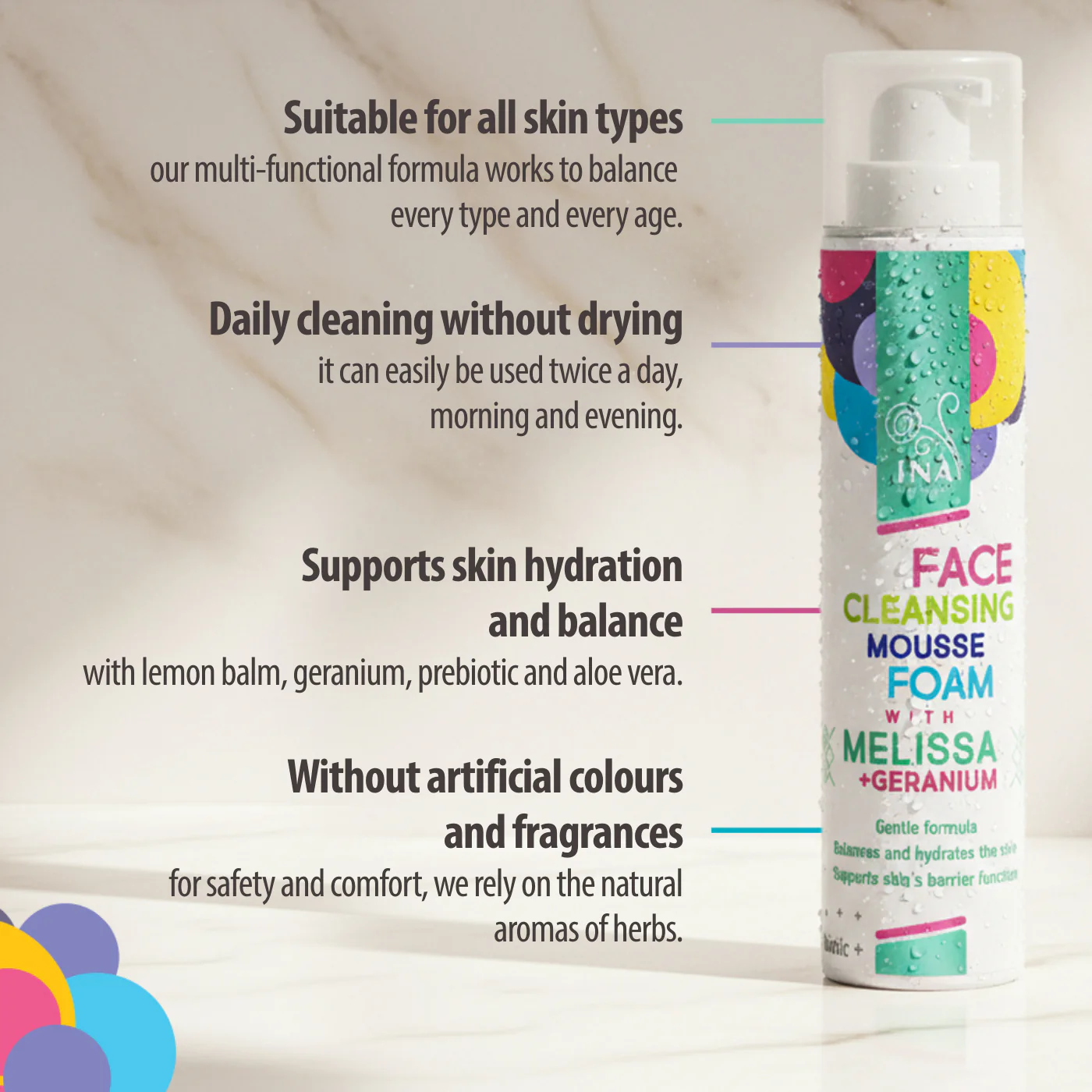 Natural Cleansing Foam for Face with Lemon Balm and Geranium - for every skin type - Image 4